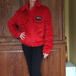 Red furry jacket vintage 80’s